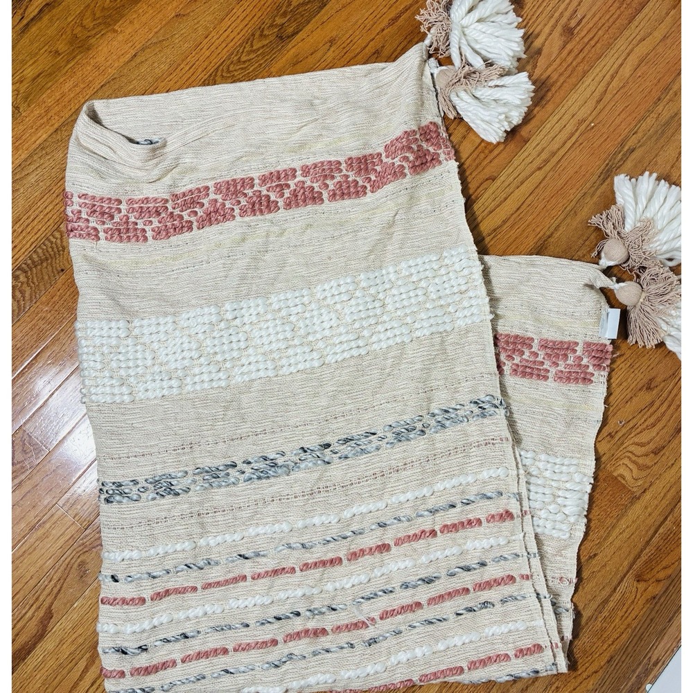 London Kaye Throw Multicolor Striped Embroidered Fringe Blanket Tassels 60x50